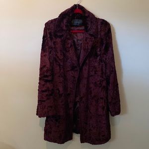 Tahari aubergine faux lamb coat.